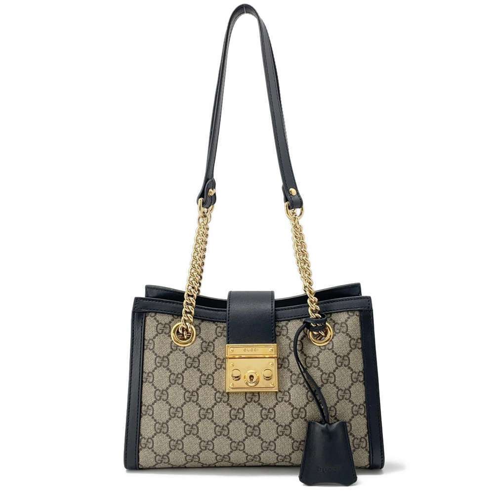 Gucci Chain Shoulder Bag GG Supreme Padlock Tote Black